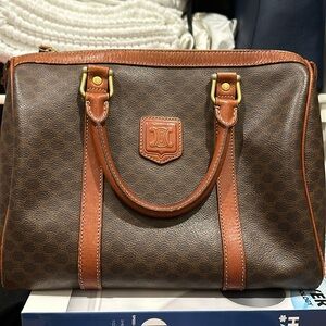 Celine Macadam vintage canvas with leather Boston 30 cm size handbag purse